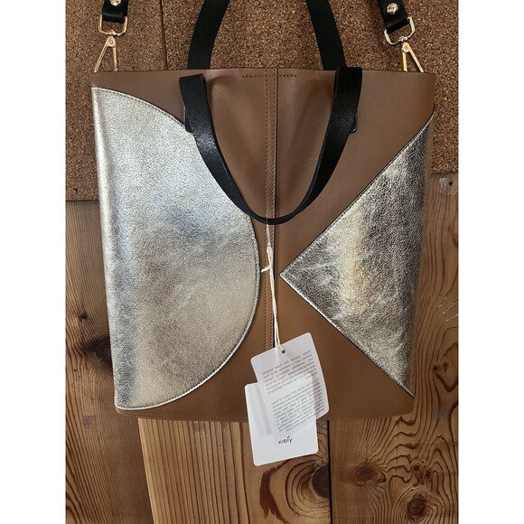 Orla Kiely Tote Bag in Leather and Metallic Brown  Women Tote NWT Anthropologie - Picture 2 of 11